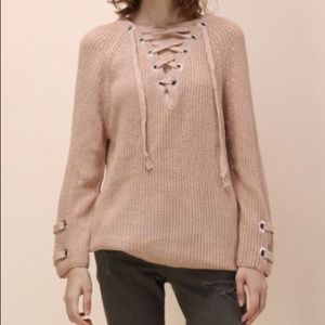 Chicwish Mood lace up sweater. Blush. Size M.